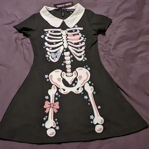Trickz N' Treatz Kawaii Skeleton Collared Mini Dress - New